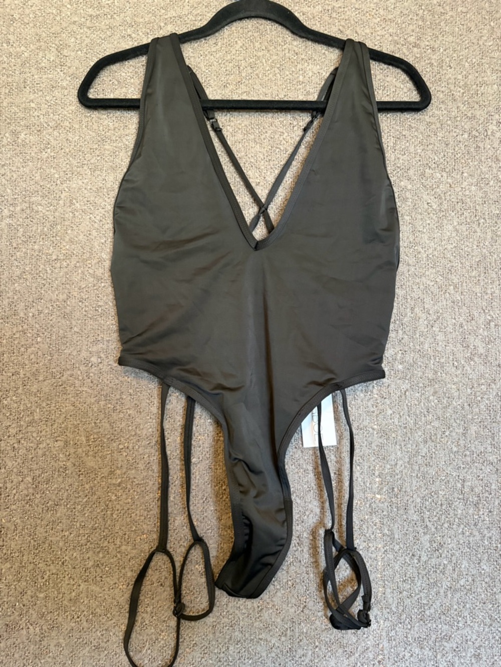 Women's Deep V Olive One-Piece Swimsuit with Strappy Back